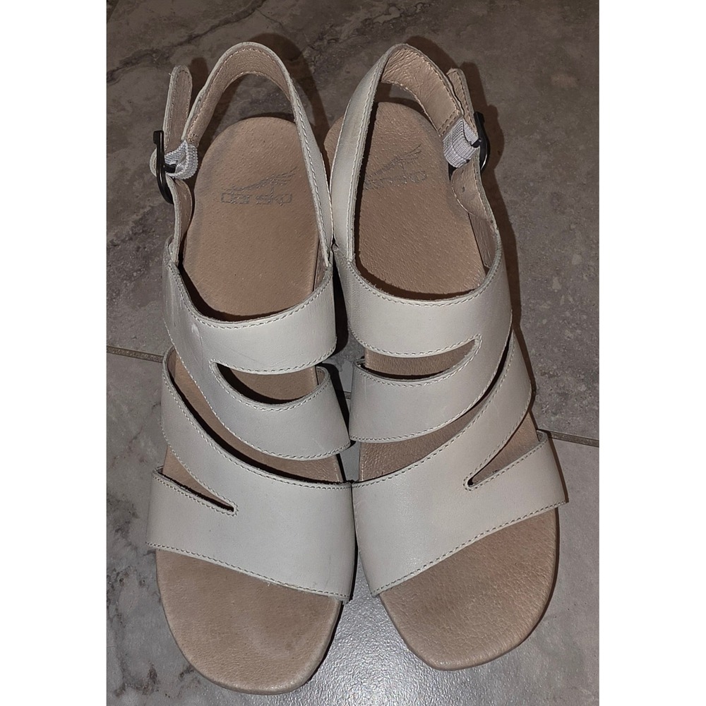 Dansko 39 White Leather Strappy Clog Sandals Block Heel Slingback  Sz 8-8.5